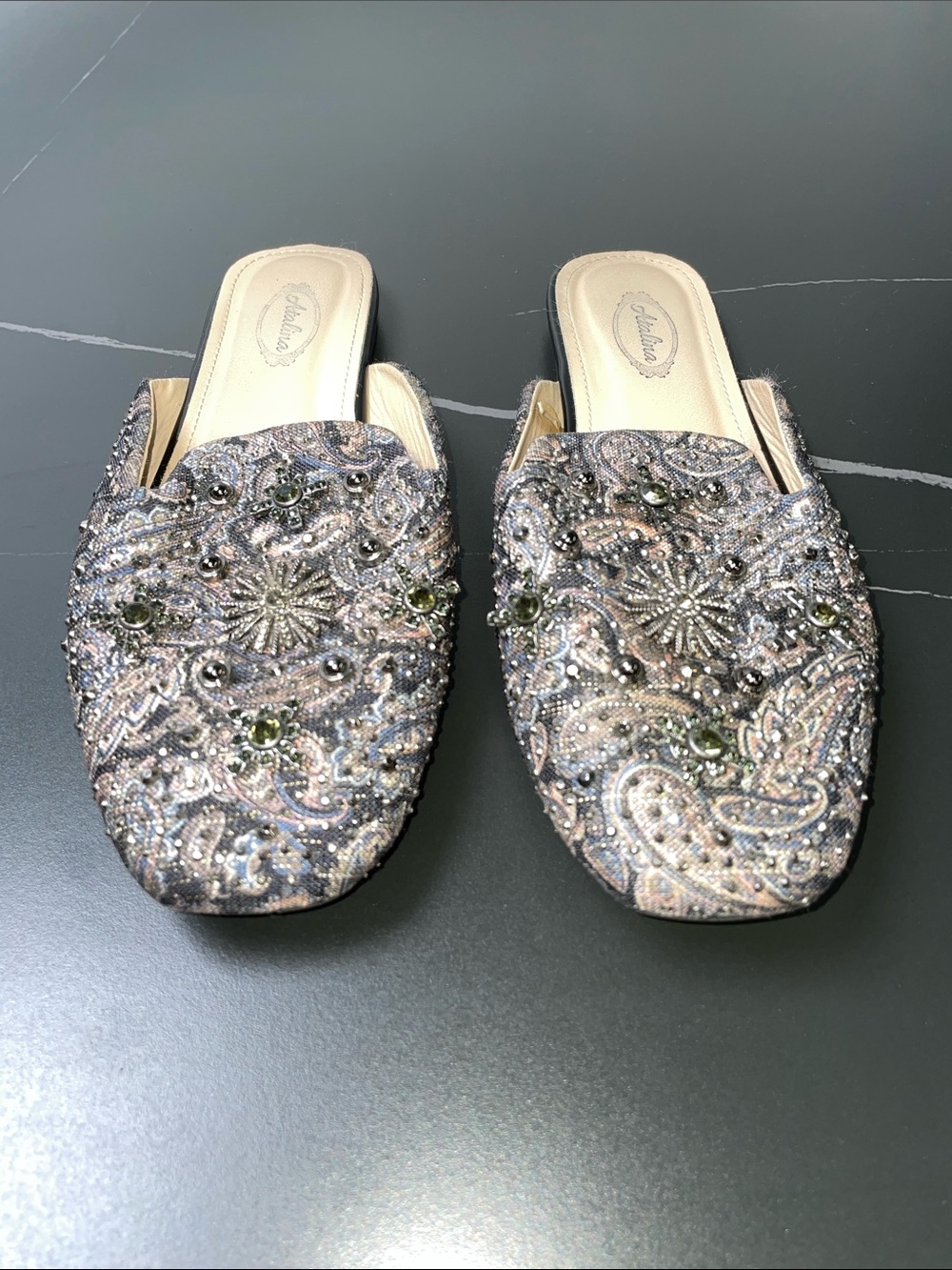 ATALINA HEAVILY EMBELLISHED METALLIC PAISLEY SLIDES FTL-09-093